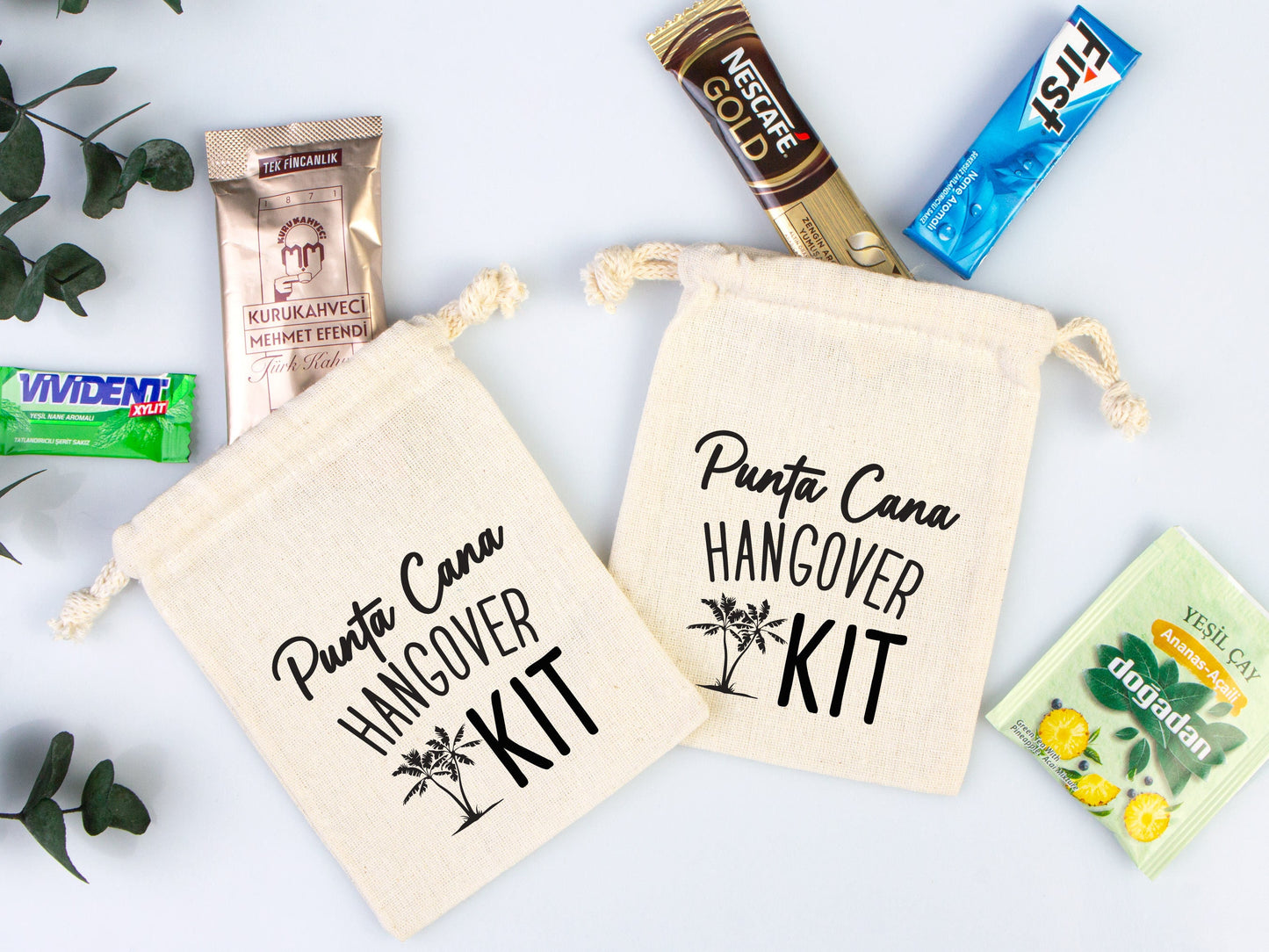 Punta Cana Hangover kit Bag, Bachelorette Favor Party Bags, Survival, Recovery Party Custom Name Print, Organic Cotton Drawstring Pouchs Bag