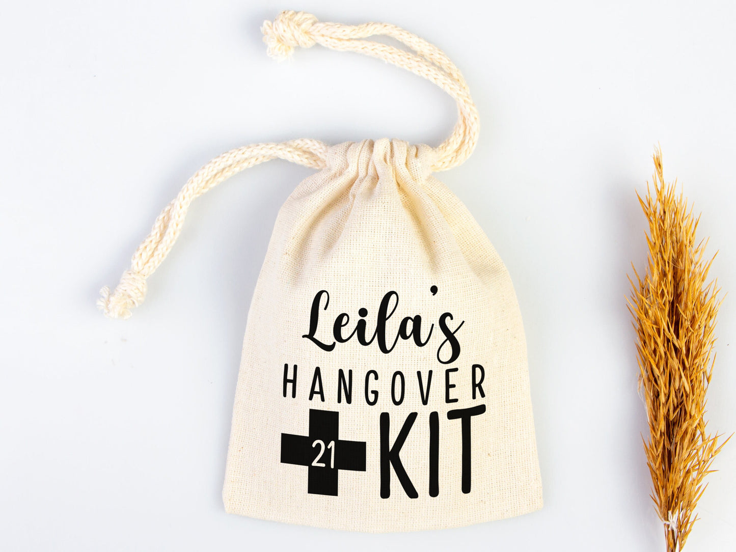 Custom Name Hangover Kit Bag - Party Bags, Survival & Recovery Kit Custom Name Print, Organic Cotton Drawstring Pouches