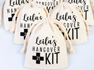 Birthday Hangover kit Bags, Recovery Kit Party Custom Name Print, Organic Cotton Drawstring Pouchs Bag
