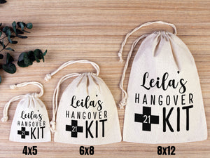 Birthday Hangover kit Bags, Recovery Kit Party Custom Name Print, Organic Cotton Drawstring Pouchs Bag
