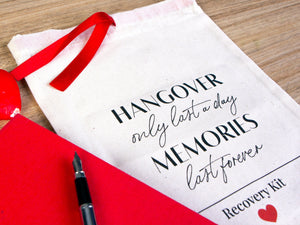Hangover Only Last A Day Memories Last Forever Bags,  Red Ribbon bags, Wedding Recovery Kit Hen Party Bachelorette Birthday Party
