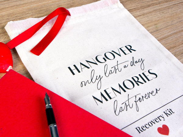 Hangover Only Last A Day Memories Last Forever Bags,  Red Ribbon bags, Wedding Recovery Kit Hen Party Bachelorette Birthday Party
