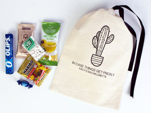 Bachelorette Birthday Party - Cotton Fabric  Hangover bags with Black Ribbon - Wedding Recovery Kit