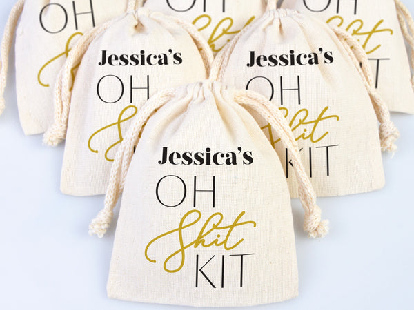 Oh Shit Kit hangover kit bags With Your name or Desing, Bachelorette Party, Survival Kits, Hangover Kits, Organic Pouches, Custom Bags