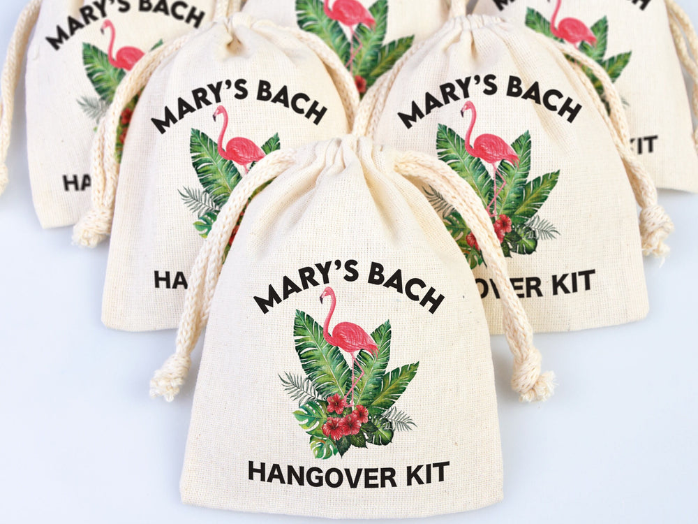 Flamingo Hangover Kit Bags - Party Recovery Surival kit Bags - Custom Name Hangover bags - Bachelorette Party - Custom Text or Photo