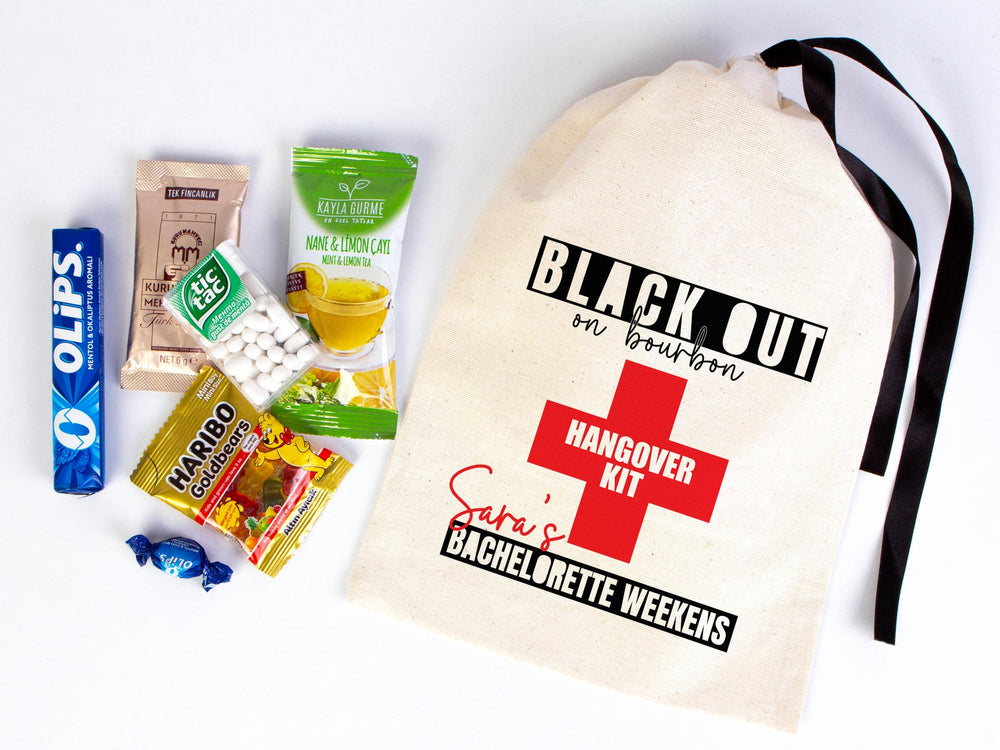 Hangover bags with Black Ribbon 2 different Sizes,  Wedding Recovery Kit Hen Party Bachelorette Birthday Party