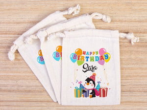 Happy Birthday Gİft Bags, Penguin, Custom Party Bags for first birthday, Personalized Bags - Custom Goodie Bags - Happy Animals For Kids
