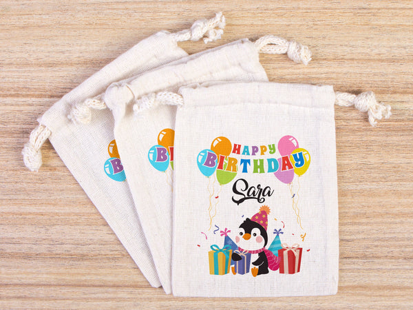 Happy Birthday Gİft Bags, Penguin, Custom Party Bags for first birthday, Personalized Bags - Custom Goodie Bags - Happy Animals For Kids