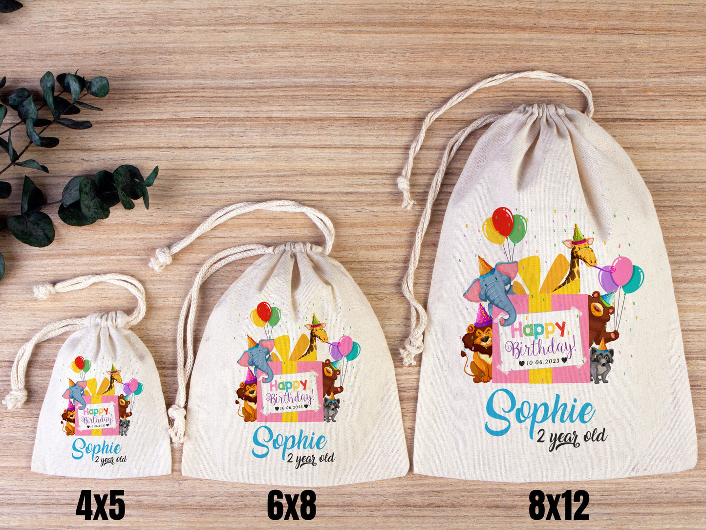 Happy Birthday Gİft Bags, Animals,  Custom Party Bags for first birthday, Personalized Bags - Custom Goodie Bags - Happy Animals For Kids