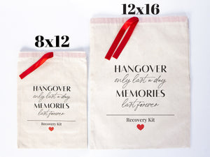 Hangover Only Last A Day Memories Last Forever Bags,  Red Ribbon bags, Wedding Recovery Kit Hen Party Bachelorette Birthday Party
