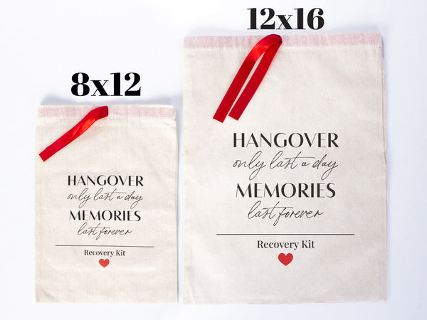 Hangover Only Last A Day Memories Last Forever Bags,  Red Ribbon bags, Wedding Recovery Kit Hen Party Bachelorette Birthday Party