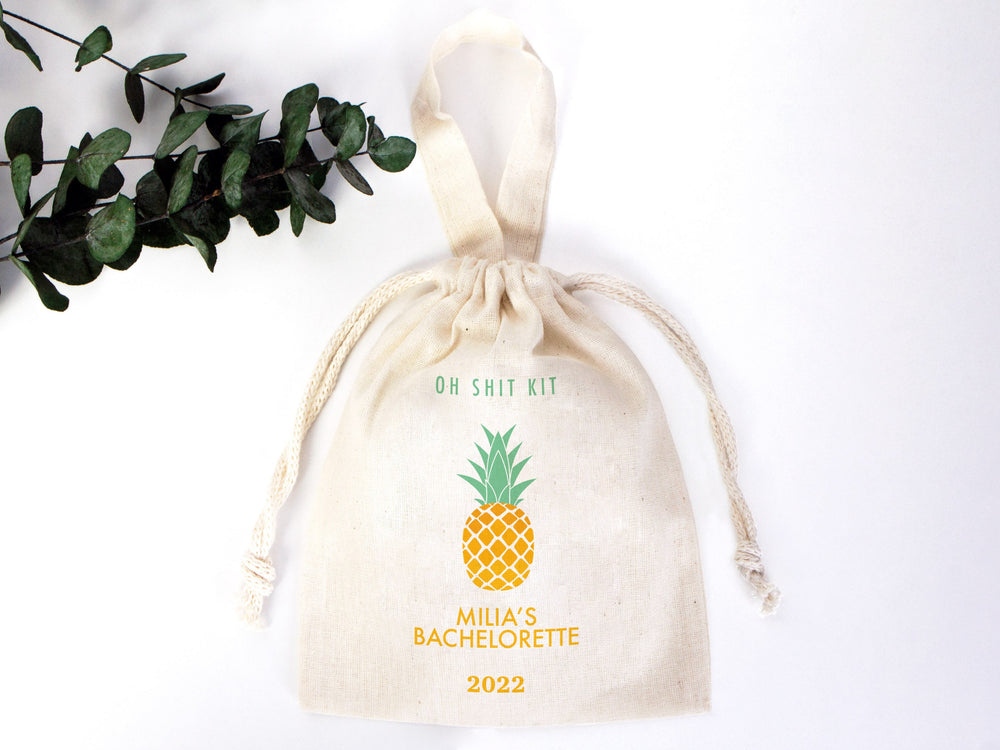 Custom Name Bachelorette Party Bags - 6"W x 8"H (15 x 20 cm) Hangover Kit Pouch, Custom Print Bags For Party - Organic Cotton Bag