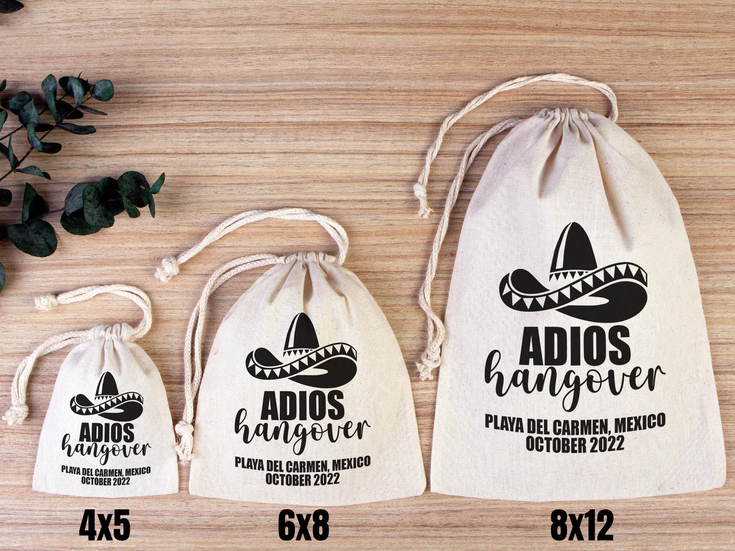 Adios Hangover Kit Bags - Raw Cotton Fabric - Party Recovery Kit Pouch - Survival Kit - Custom Mexico Hangover Bags