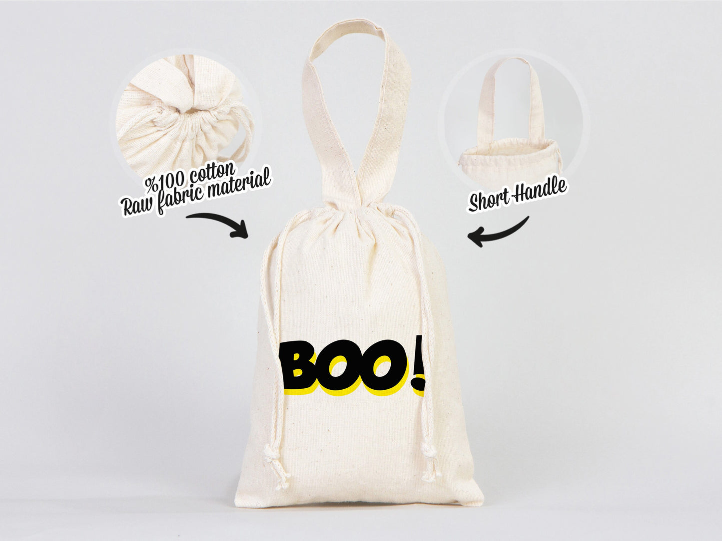 Boo Party Favor Bags - 6"W x 8"H (15 cm x 20 cm) Wedding Festival, Party Favor Bags, Cotton Favor Bags