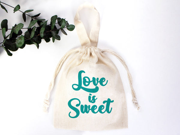 Love is Sweet Favor Bag, 6"W x 8"H (15 cm x 20 cm) Favor Bag, Birthday Bag, Gİf Bag, Cotton - Reusable Bags, Organic Cotton Gİft Bags