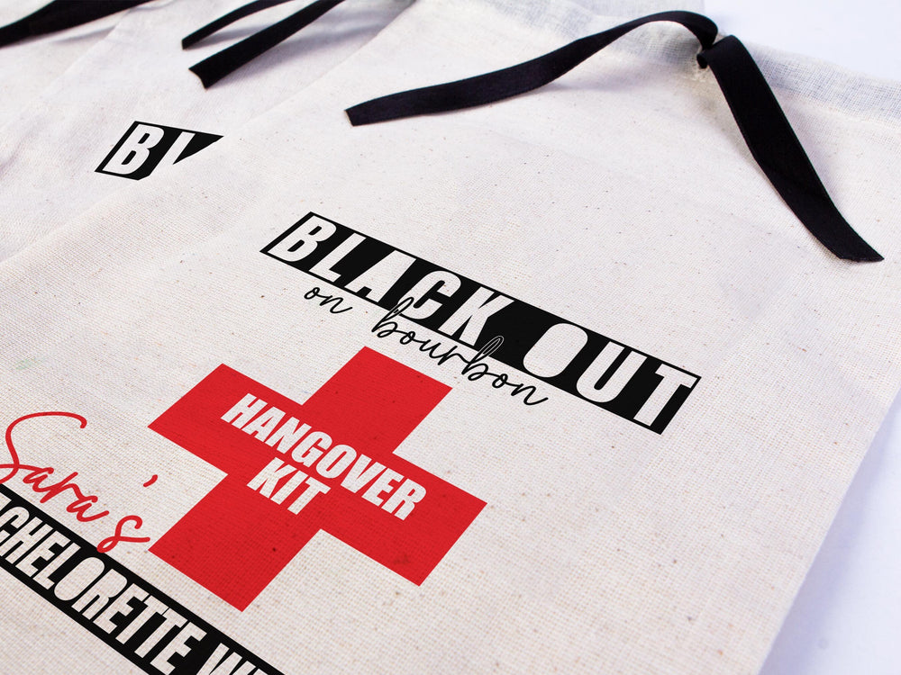 Hangover bags with Black Ribbon 2 different Sizes,  Wedding Recovery Kit Hen Party Bachelorette Birthday Party