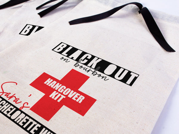 Hangover bags with Black Ribbon 2 different Sizes,  Wedding Recovery Kit Hen Party Bachelorette Birthday Party