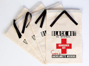 Hangover bags with Black Ribbon 2 different Sizes,  Wedding Recovery Kit Hen Party Bachelorette Birthday Party