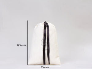 Custom Logo Printed Cotton Bags, 8"W x 12"H (20 x 30 cm)  Bridal Gifts, Black Double Drawstring Pouch Bags, Party Favor Bags
