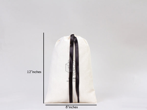 Custom Logo Printed Cotton Bags, 8"W x 12"H (20 x 30 cm)  Bridal Gifts, Black Double Drawstring Pouch Bags, Party Favor Bags