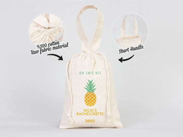 Custom Name Bachelorette Party Bags - 6"W x 8"H (15 x 20 cm) Hangover Kit Pouch, Custom Print Bags For Party - Organic Cotton Bag