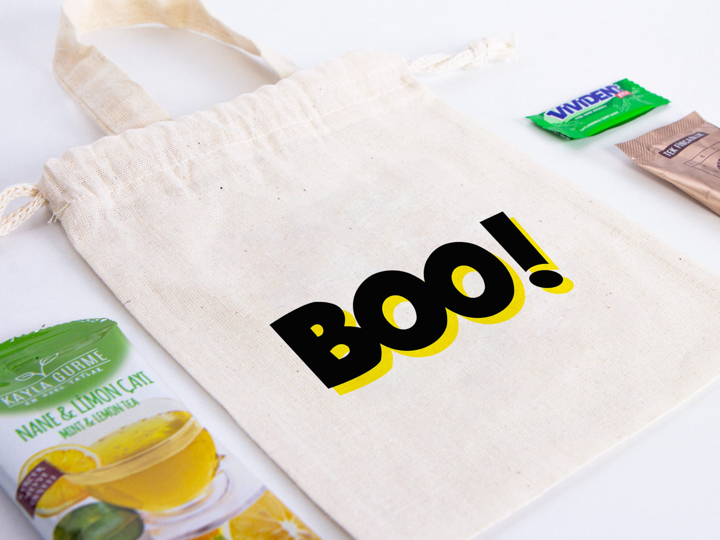 Boo Party Favor Bags - 6"W x 8"H (15 cm x 20 cm) Wedding Festival, Party Favor Bags, Cotton Favor Bags