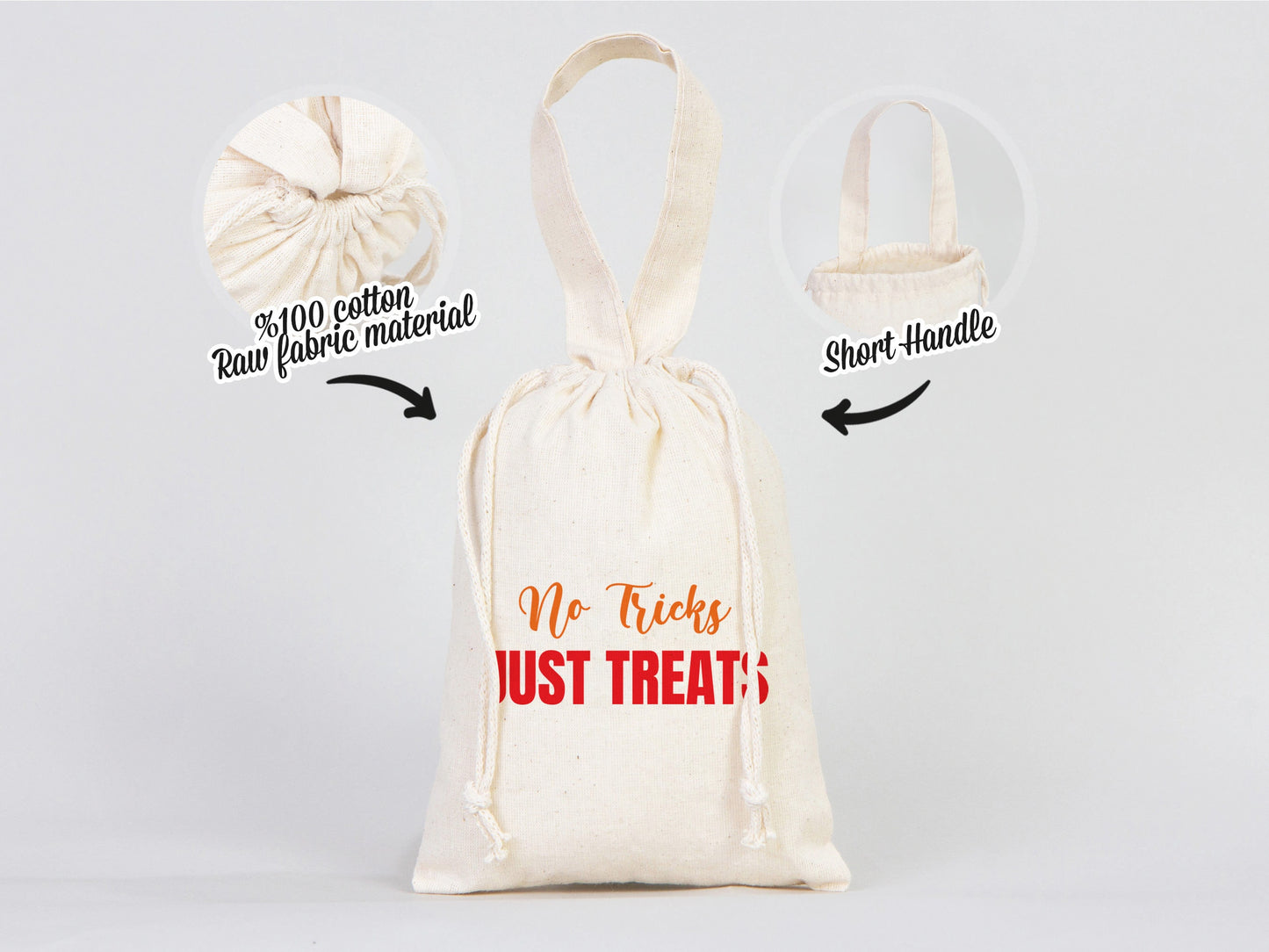 No Tricks Just Treats -  Hangover, Wedding, Birthday, Party Favor Bags, Natural Eco Friendly Cotton Favor Bags, Cotton Pouch Bags