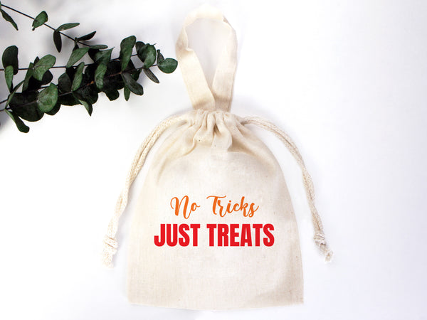 No Tricks Just Treats -  Hangover, Wedding, Birthday, Party Favor Bags, Natural Eco Friendly Cotton Favor Bags, Cotton Pouch Bags