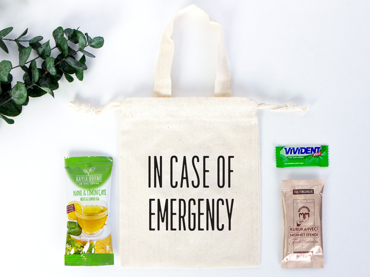 In Case Of Emergency, hangover kit  Bag 6"W x 8"H (15.5 cm x 20 cm)  survival kit Bag, Birthday Bag, Cotton - Eco-Friendly- Reusable Bags