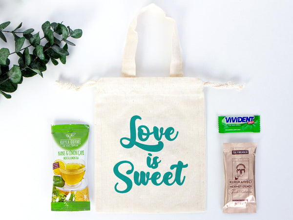 Love is Sweet Favor Bag, 6"W x 8"H (15 cm x 20 cm) Favor Bag, Birthday Bag, Gİf Bag, Cotton - Reusable Bags, Organic Cotton Gİft Bags