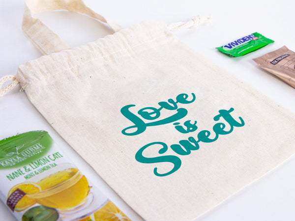 Love is Sweet Favor Bag, 6"W x 8"H (15 cm x 20 cm) Favor Bag, Birthday Bag, Gİf Bag, Cotton - Reusable Bags, Organic Cotton Gİft Bags