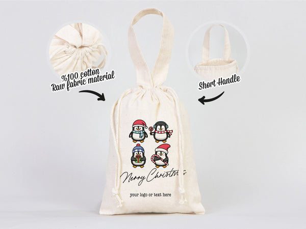 Merry Christmas Bags, 6"W x 8"H (15 cm x 20 cm) Custom Name Bags For Gift, You Can Add Name Or Photo,  Personalized Stockings Bags, Muslin Bags