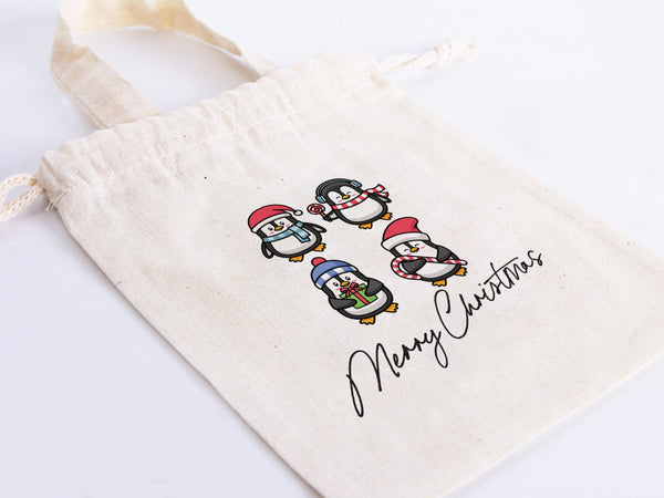 Merry Christmas Bags, 6"W x 8"H (15 cm x 20 cm) Custom Name Bags For Gift, You Can Add Name Or Photo,  Personalized Stockings Bags, Muslin Bags