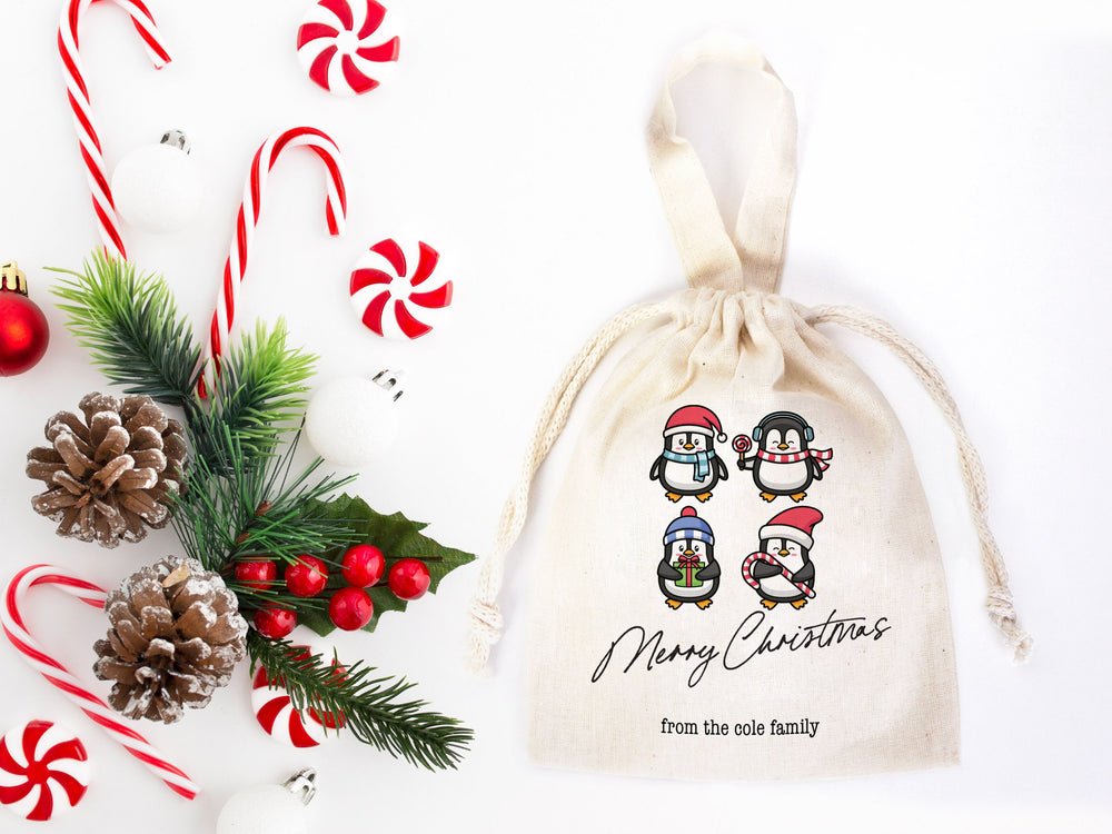 Merry Christmas Bags, 6"W x 8"H (15 cm x 20 cm) Custom Name Bags For Gift, You Can Add Name Or Photo,  Personalized Stockings Bags, Muslin Bags