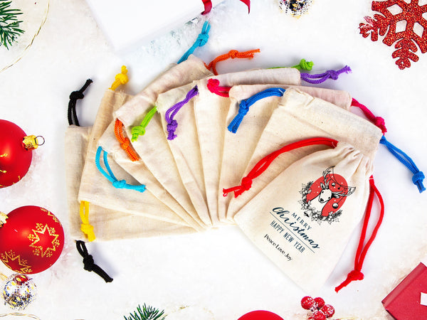 Merry Christmas Gift Bags, Custom Family or Company Gift Bags, You Can Add Logo & Text, Personalized Cotton Bags For You, Muslin Bags