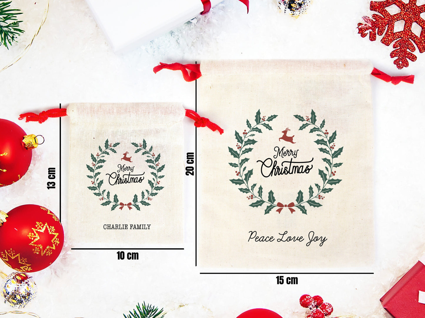 Merry Christmas Pouch Bags, Colorful Drawstring Rope, You Can Add Logo & Text, Personalized Cotton Bags For You, Muslin Bags, 14 Combination