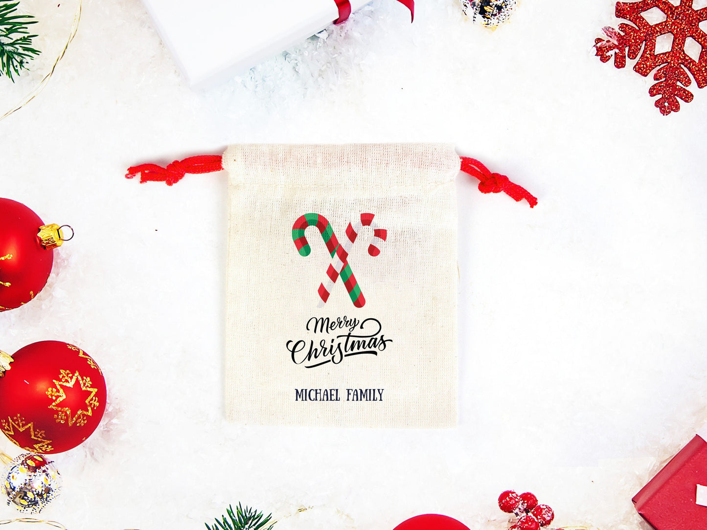 Merry Christmas Bags, Colorful Drawstring Rope, Custom Print, Personalized Cotton Bags For You, Muslin Bags,Text Or Photo