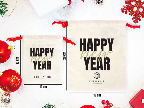 New Year Party Gift Bags, Custom Family or Company Pouch Bags, You Can Add Logo & Text,  Personalized Muslin Bags, New Year 2023 Bags