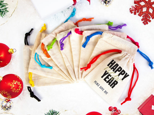 New Year Party Gift Bags, Custom Family or Company Pouch Bags, You Can Add Logo & Text,  Personalized Muslin Bags, New Year 2023 Bags