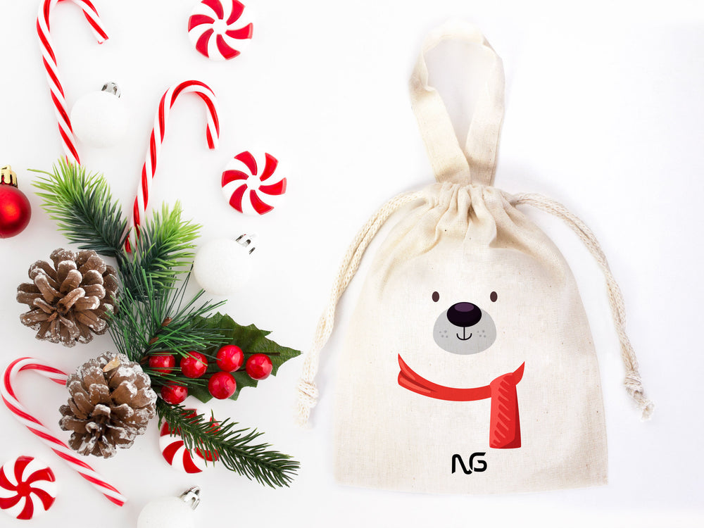 Merry Christmas Favor Bags, 6"W x 8"H (15 cm x 20 cm) Custom Family or Company Bags, Add Logo & Text,  Personalized Cotton Bags For You, Muslin Bags