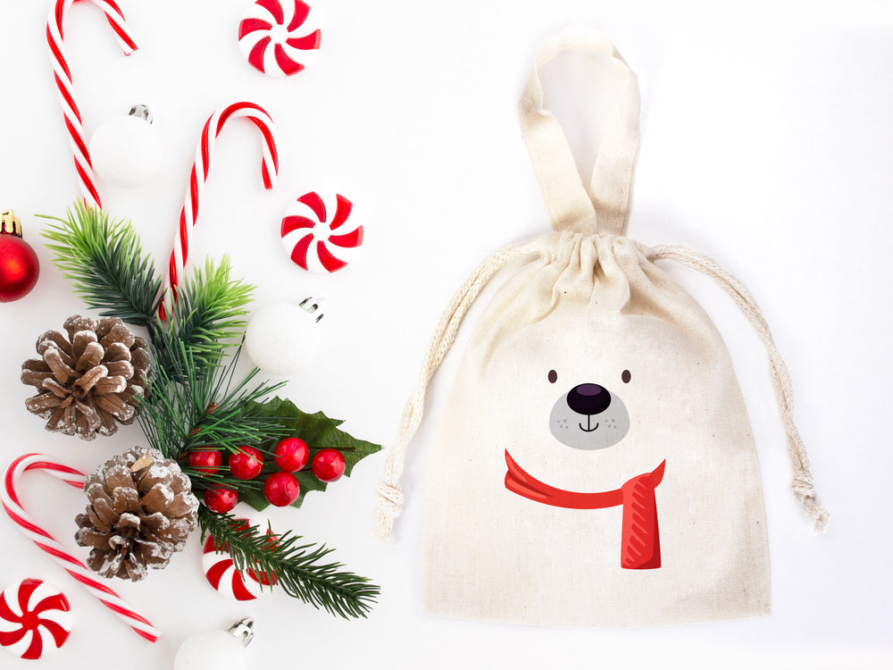 Merry Christmas Favor Bags, 6"W x 8"H (15 cm x 20 cm) Custom Family or Company Bags, Add Logo & Text,  Personalized Cotton Bags For You, Muslin Bags