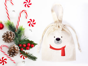 Merry Christmas Favor Bags, 6"W x 8"H (15 cm x 20 cm) Custom Family or Company Bags, Add Logo & Text,  Personalized Cotton Bags For You, Muslin Bags