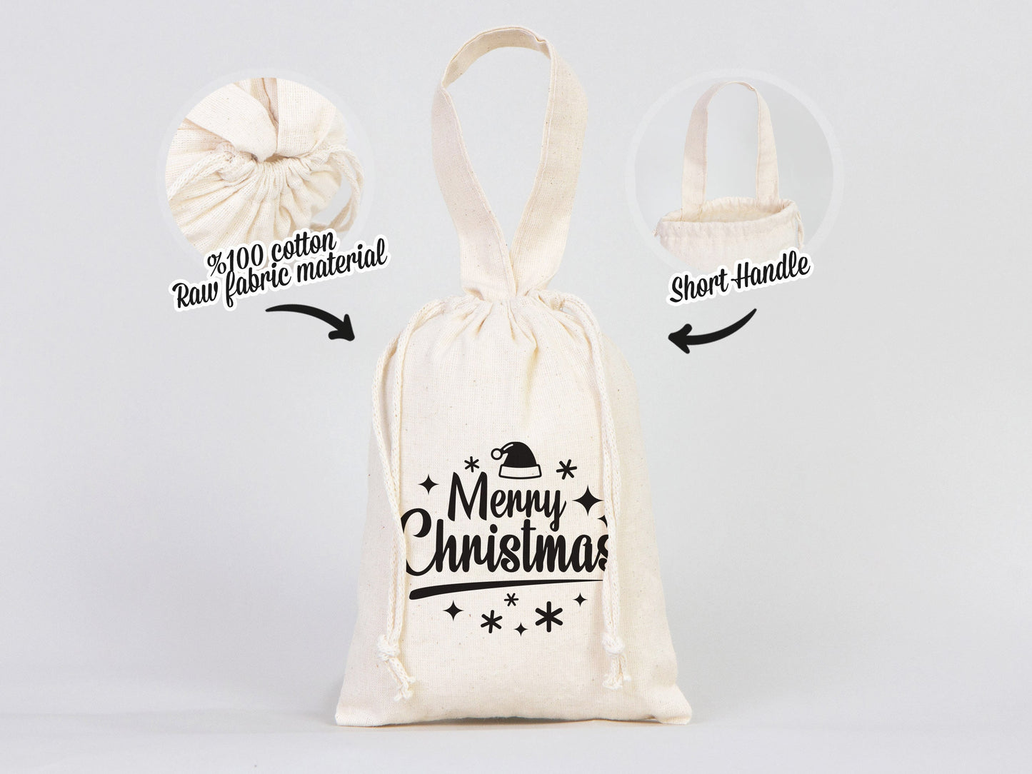 Merry Christmas Favor Bags, 6"W x 8"H (15 cm x 20 cm) Custom Family or Company Bags, Add Logo & Text, Personalized Cotton Bags, Muslin Bags, New year Pouches