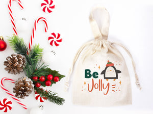 Be Jolly Bags - 6"W x 8"H (15 cm x 20 cm) Custom Family or Company Bags  - Add Logo & Text - Personalized Cotton Muslin Bags
