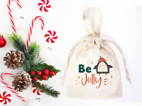 Be Jolly Bags - 6"W x 8"H (15 cm x 20 cm) Custom Family or Company Bags  - Add Logo & Text - Personalized Cotton Muslin Bags