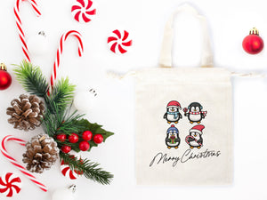 Merry Christmas Bags, 6"W x 8"H (15 cm x 20 cm) Custom Name Bags For Gift, You Can Add Name Or Photo,  Personalized Stockings Bags, Muslin Bags