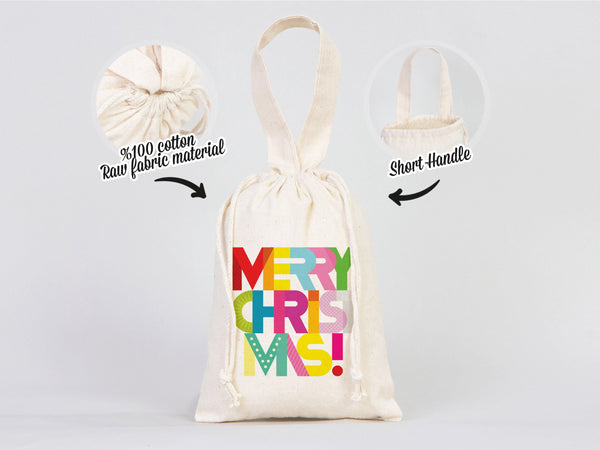 Merry Christmas Favor Bags, 6"W x 8"H (15 cm x 20 cm)  Custom Family or Company Bags, Add Logo & Text,  Personalized Cotton Bags For You, Promotional, Muslin Bags