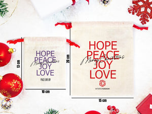 Hope Peace Joy Live Merry Christmas Bags, Custom Family or Company Gift Bags, You Can Add Logo & Text, Cotton Personalized Muslin Bags