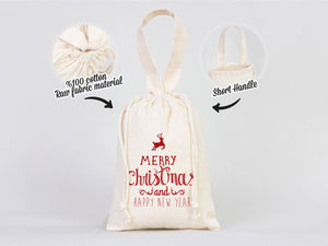 Merry Christmas And New Year Bags, 6"W x 8"H (15 cm x 20 cm) Custom Family or Company Bags, Add Logo & Text, Personalized Cotton Bags