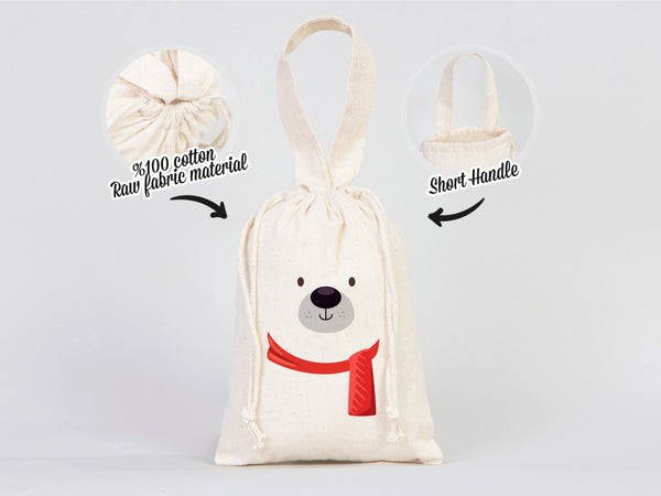 Merry Christmas Favor Bags, 6"W x 8"H (15 cm x 20 cm) Custom Family or Company Bags, Add Logo & Text,  Personalized Cotton Bags For You, Muslin Bags